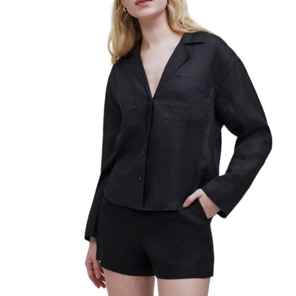 Madewell Shirt Womens Small Black Double Pocket Button Down Oversized - Picture 1 of 10